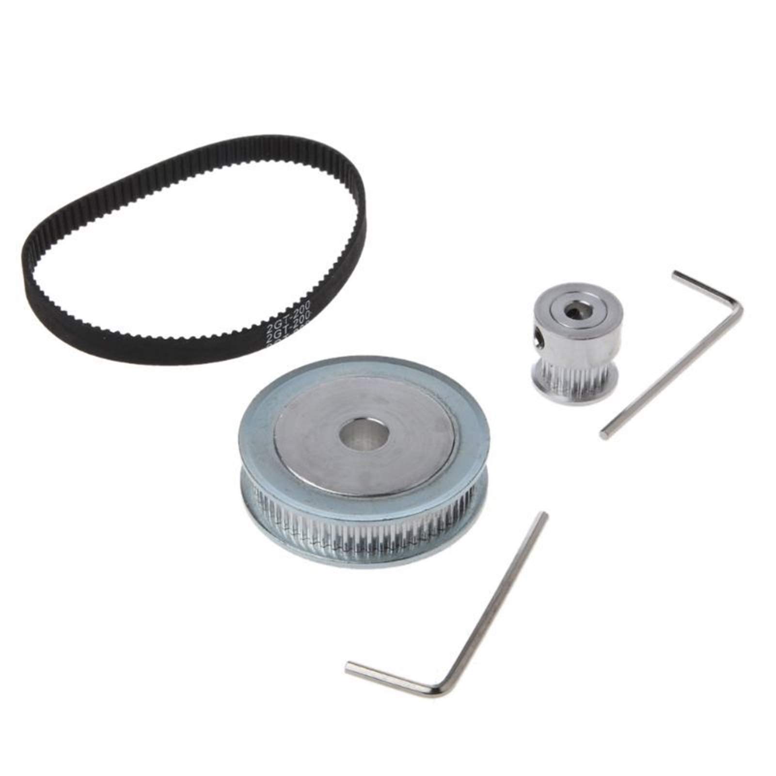 GT2 Timing Pulley Set - 20T & 60T Pulleys with 200mm Closed-Loop Belt, 3:1 Reduction Ratio for 3D Printers | High-Precision CNC Machined Parts for DIY Robotics, Laser Cutters, and Industrial Automation