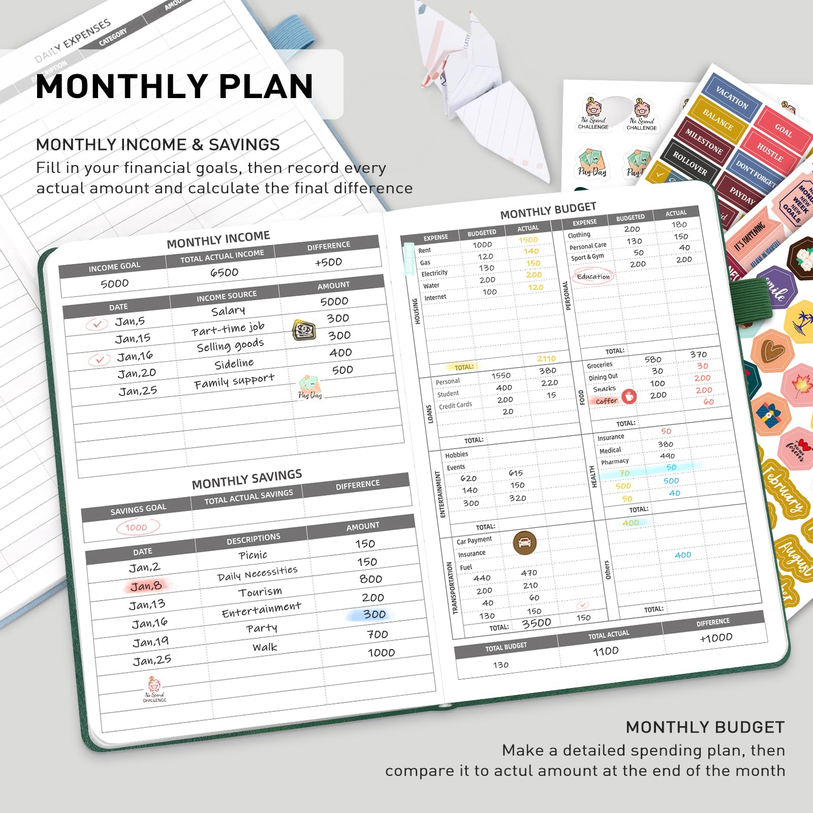 WEMATE Budget Planner 2025 - Undated Monthly Financial Organizer with Expense Tracker | 12-Month Money Management Notebook | A5 Bill Planner & Account Book (Dark Green) | Perfect for Personal Finance, Debt Payoff & Savings Goals