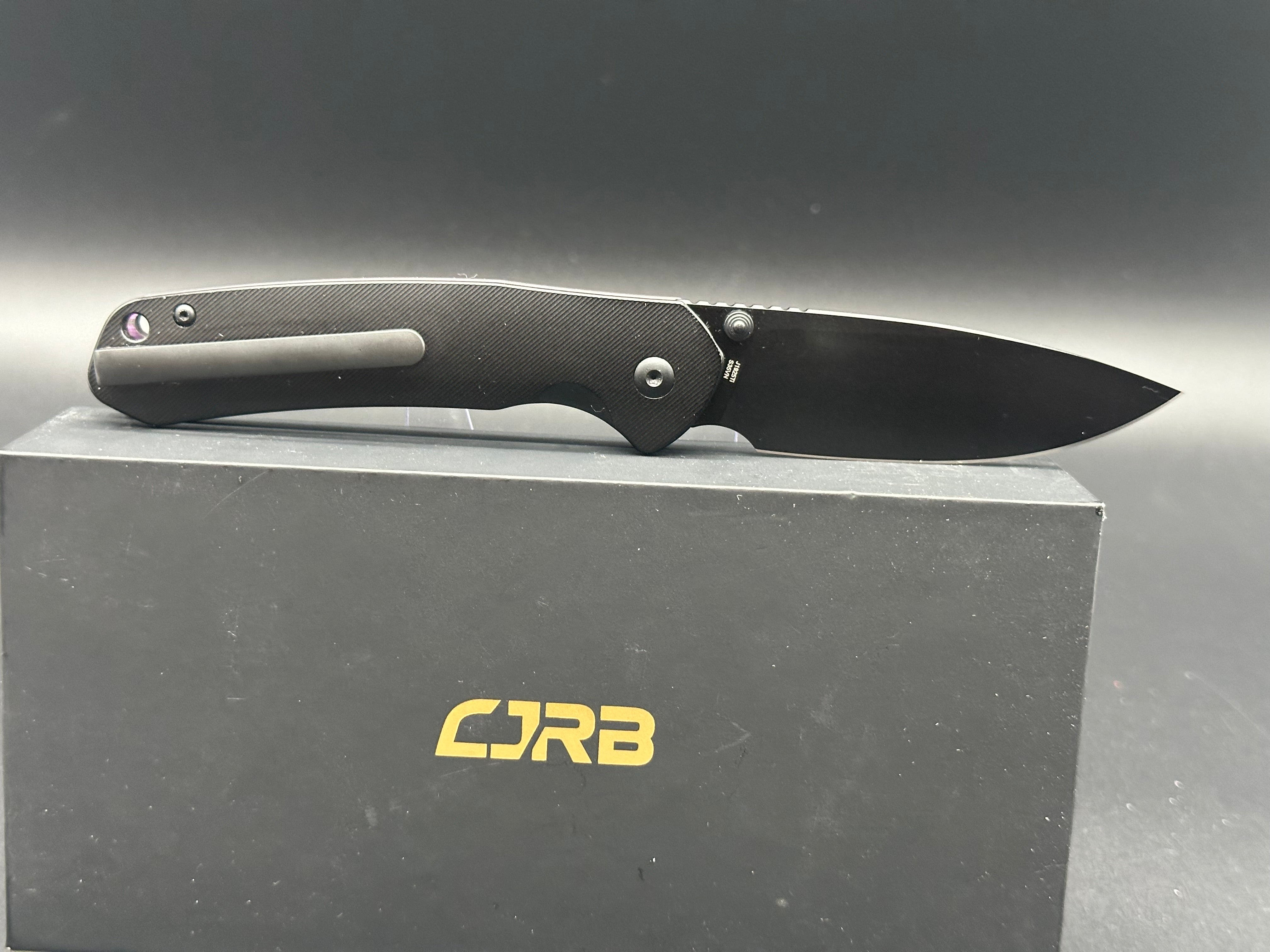 CJRB Pyrite Titanium Button Lock Knife - Exclusive BHQ Purple Haze Fat Carbon Handle (3.1