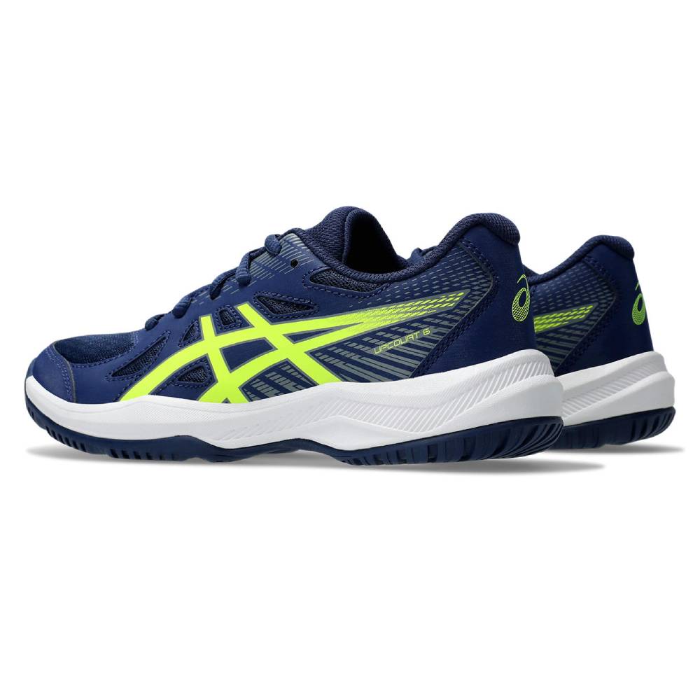 ASICS Upcourt 6 GS Junior Indoor Court Shoes for Girls - Blue Expanse/Safety Yellow - Lightweight Volleyball & Badminton Shoes for Kids - Perfect for School Sports & Gym Classes