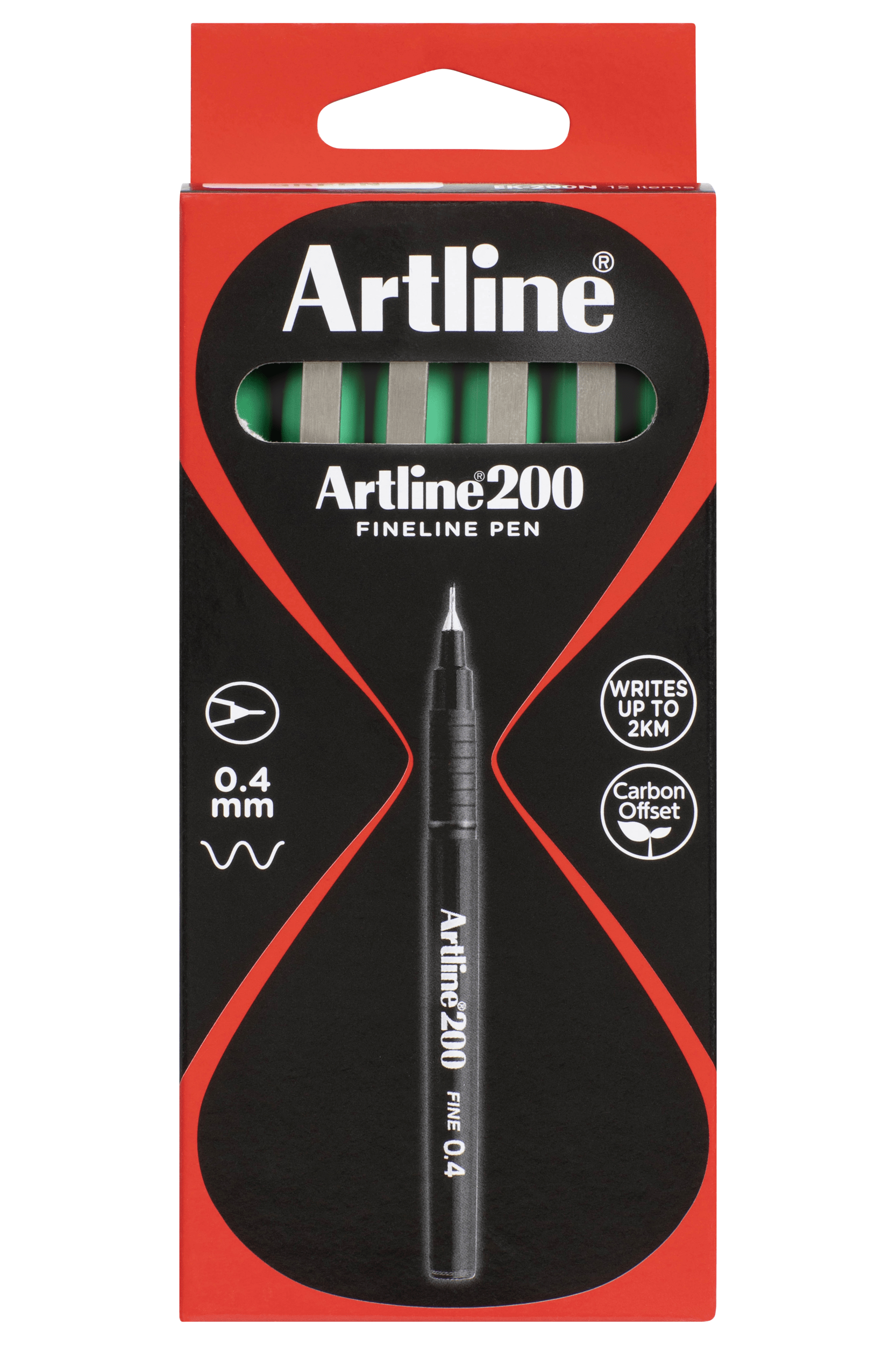 Artline 200 Fineliner Pen Set - 0.4mm Fine Tip Green Marker Pens (12 Pack) - Perfect for Drawing, Sketching, Note Taking & Bullet Journaling