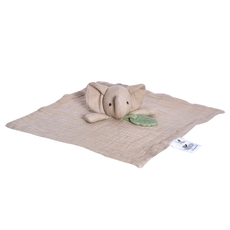 Organic Elephant Baby Comforter with Natural Teether - Soft Soothing Toy for Infants & Toddlers - Perfect for Teething Relief, Bedtime Comfort and Sensory Development