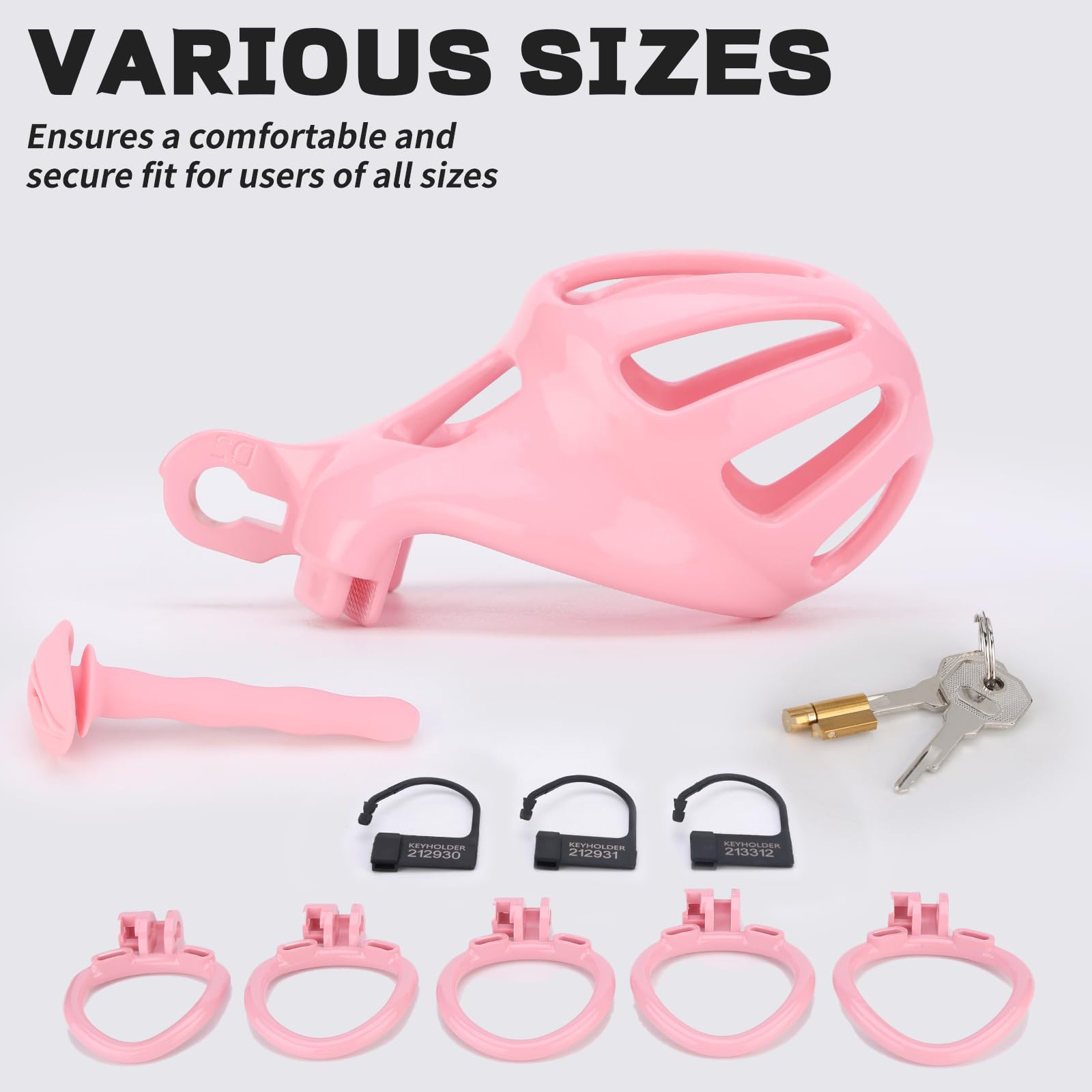 Lightweight Male Chastity Cage with 5 Adjustable Rings & Invisible Lock - Pink Bondage Device for Penis Exercise & Adult Play | Perfect for BDSM, Couples Play & Discreet Wear Under Clothing