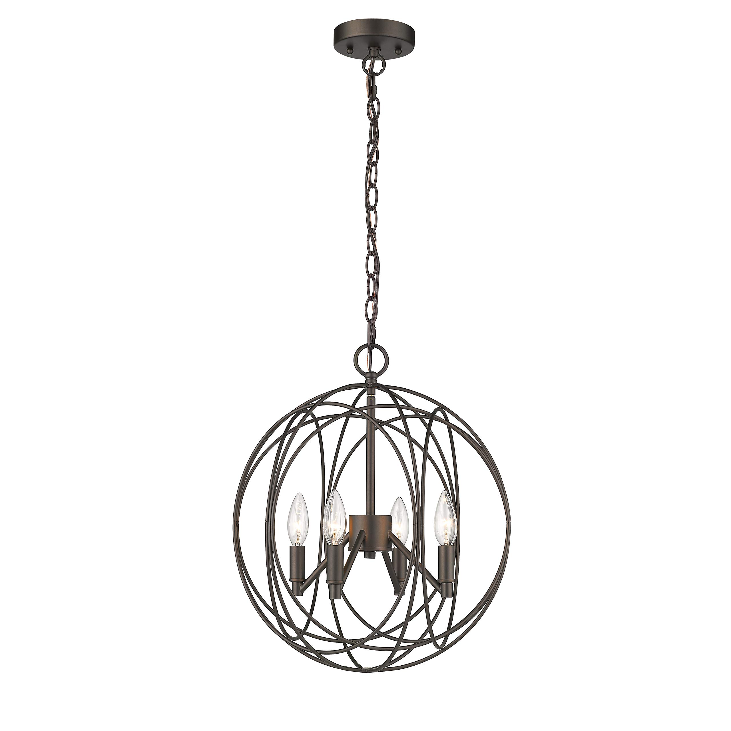 Farmhouse 4-Light Rubbed Bronze Ceiling Pendant Light Fixture - 15.5