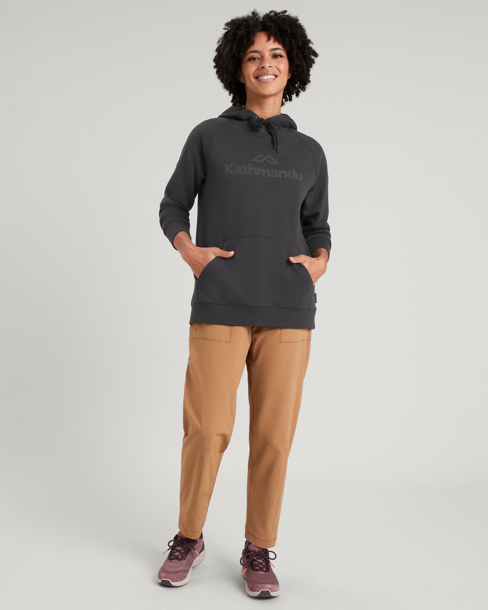 Kathmandu Logo Women's Fleece Hoodie - Warm Winter Pullover with Kangaroo Pocket - Black - Perfect for Outdoor Hiking, Camping & Casual Wear
