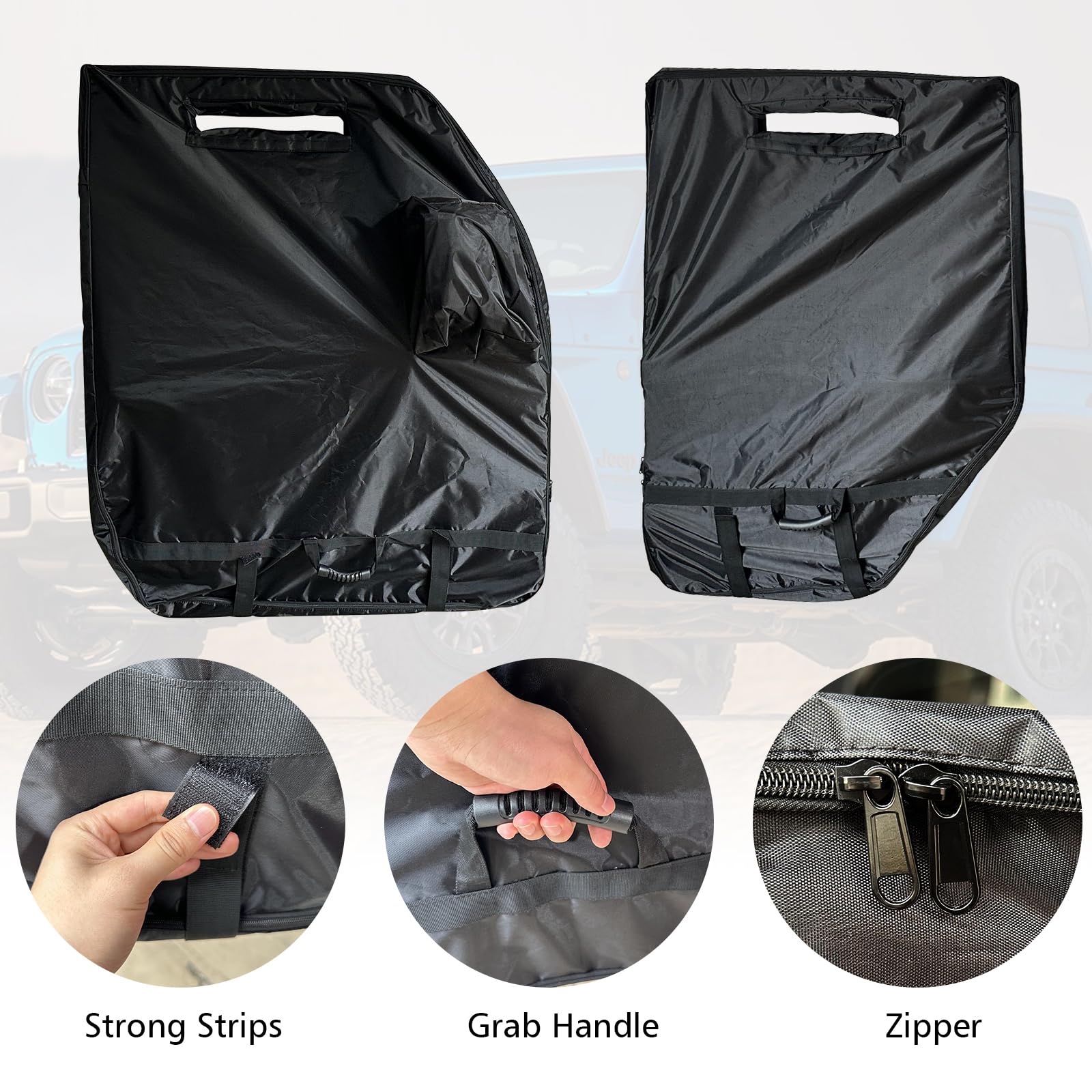 **SUNPIE Car Door Storage Organizer Hanger - Compatible with Jeep Wrangler JK JL JKU JLU YJ TJ & Gladiator (1976-2024) - 4-Door Storage Cover for Road Trips & Camping Gear**