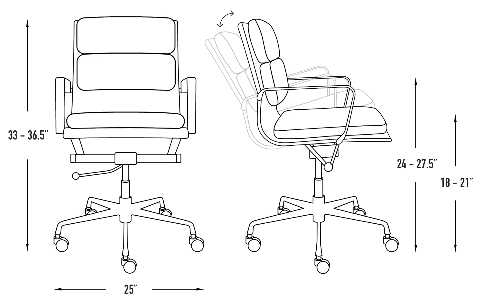 Laura Davidson SOHO II Padded Office Chair - Mid Back Ergonomic Desk Chair with Armrests, Swivel Base & Cushioned Seat - Faux Leather Executive Chair in White - Perfect for Home Office, Computer Work & Conference Rooms