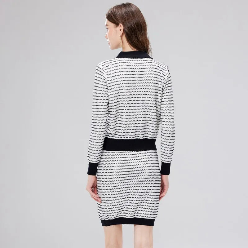 Luxury Knitted Two-Piece Set for Women - Autumn Winter Small Collar Cardigan Jacket with High Waist Slim Fit Skirt | Office Wear, Date Night Outfits, Casual Chic Fashion