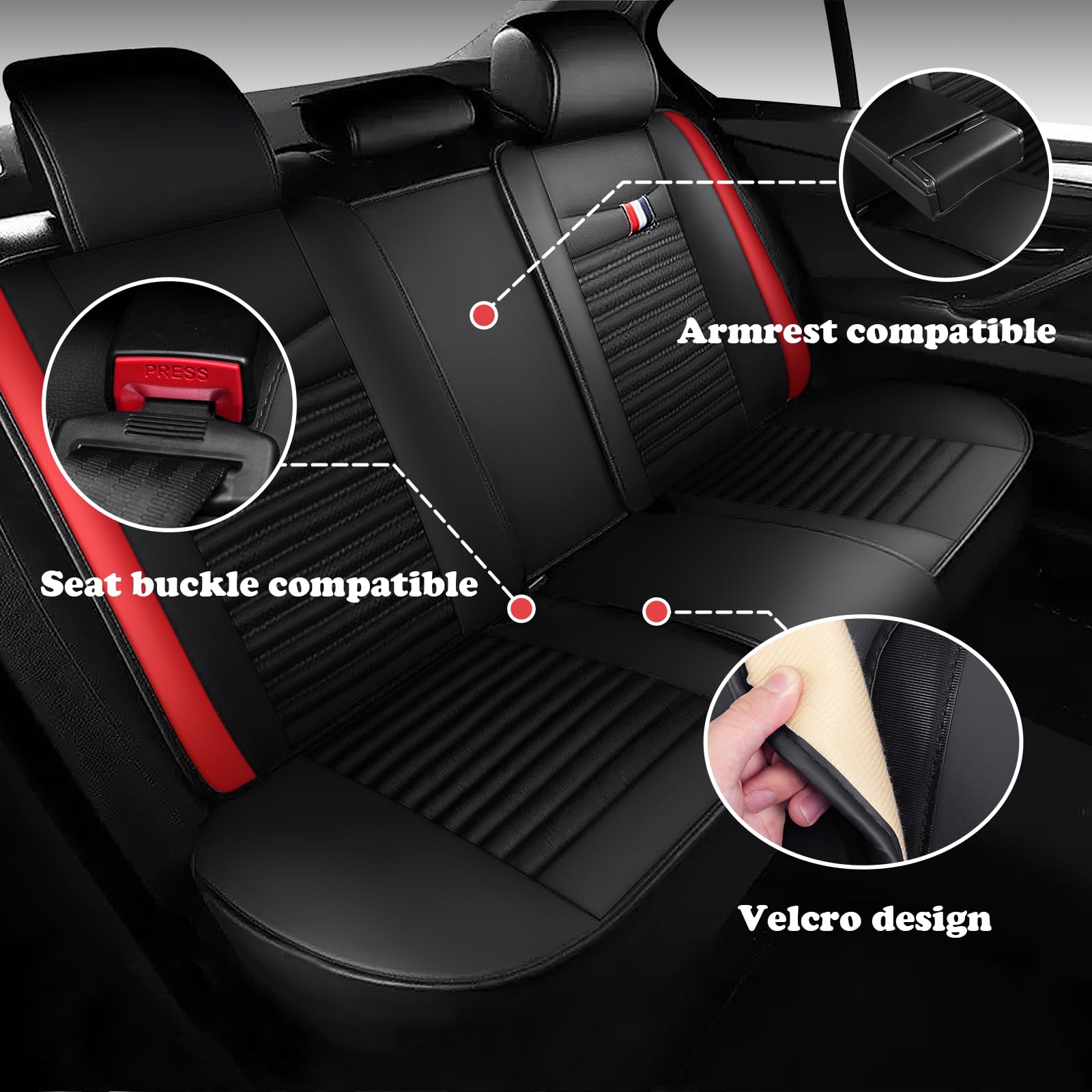 Premium Leather Car Seat Covers for Honda CR-V 1997-2025 | Universal Anti-Slip Design Fits Most Cars, Sedans, SUVs & Trucks (Black & Red) | Durable Protection & Comfort for Daily Commute, Road Trips & Family Travel
