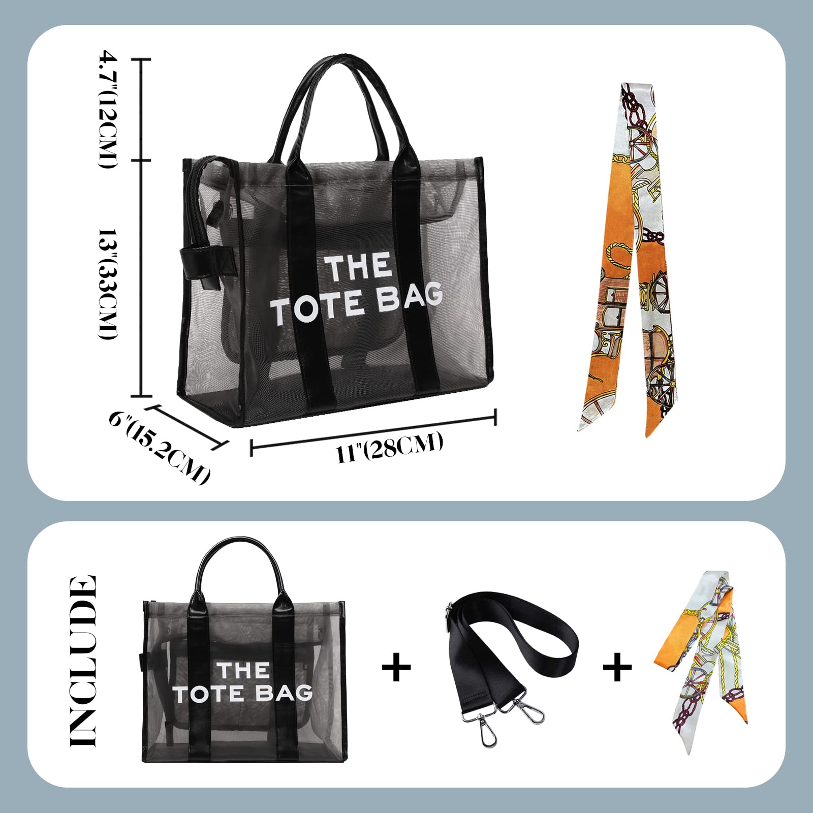 Stylish Mesh Tote Bag for Women - Zippered Beach Tote & Clear Crossbody Purse | Perfect for Travel, Work & Summer Outings