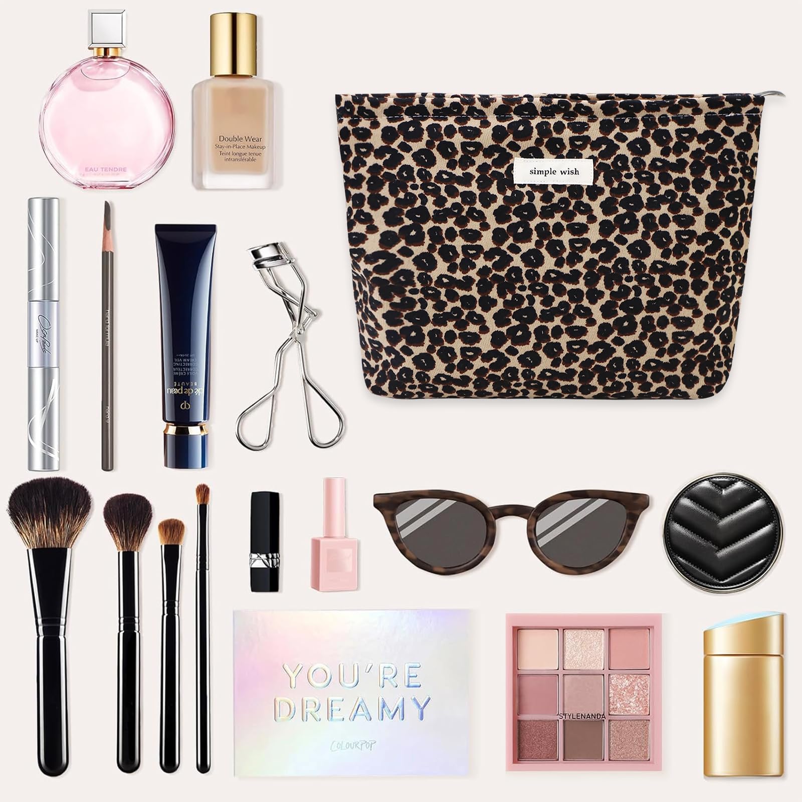 Wudygirl Leopard Print Makeup Bag for Women - Large Capacity Cosmetic & Toiletry Travel Pouch with Zipper - Aesthetic Canvas Makeup Organizer - Perfect for Travel, Gym, and Daily Beauty Essentials (Leopard Print)