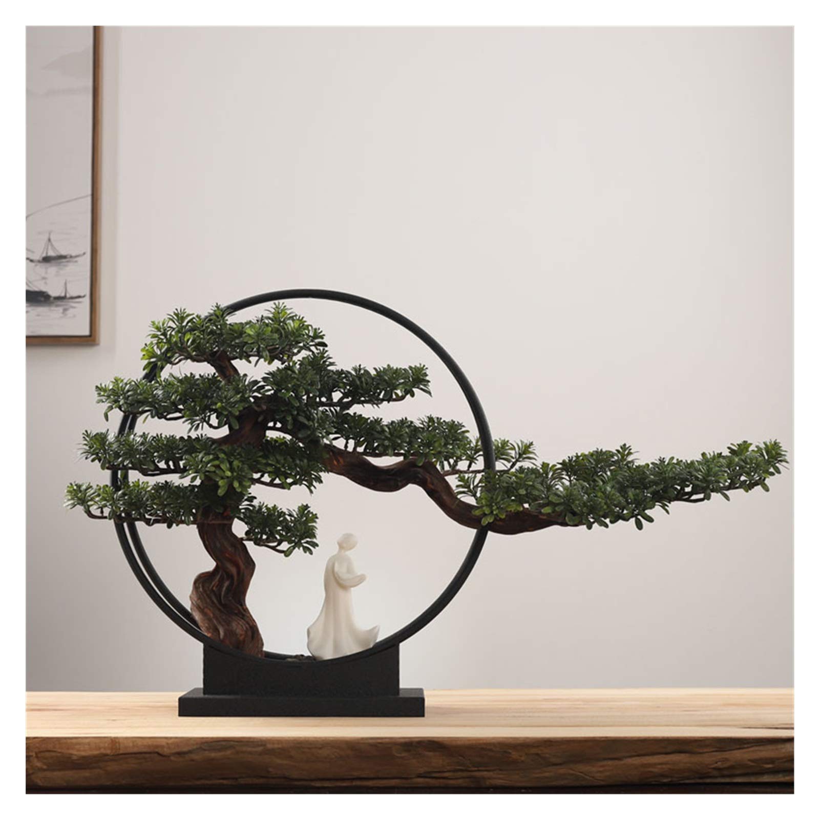 Realistic Artificial Pine Bonsai Tree - Fake Miniature Evergreen Plant for Home Decor, Indoor Potted Ornament, Living Room, Office Desk & Window Sill Decoration - Perfect Housewarming Gift & Feng Shui Decor
