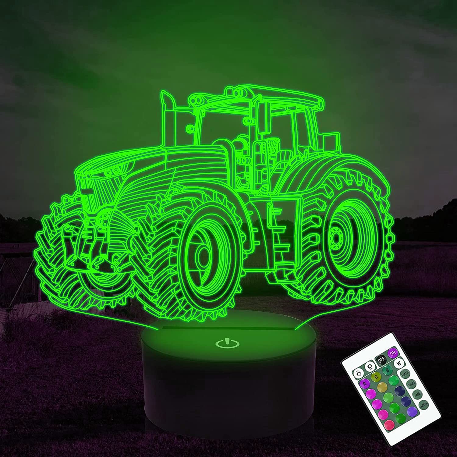 3D Truck Tractor Car Night Light - 16 Color Changing LED Optical Illusion Table Lamp for Kids Room, Desk Decor, Christmas Gift, Birthday Present & Home Decoration