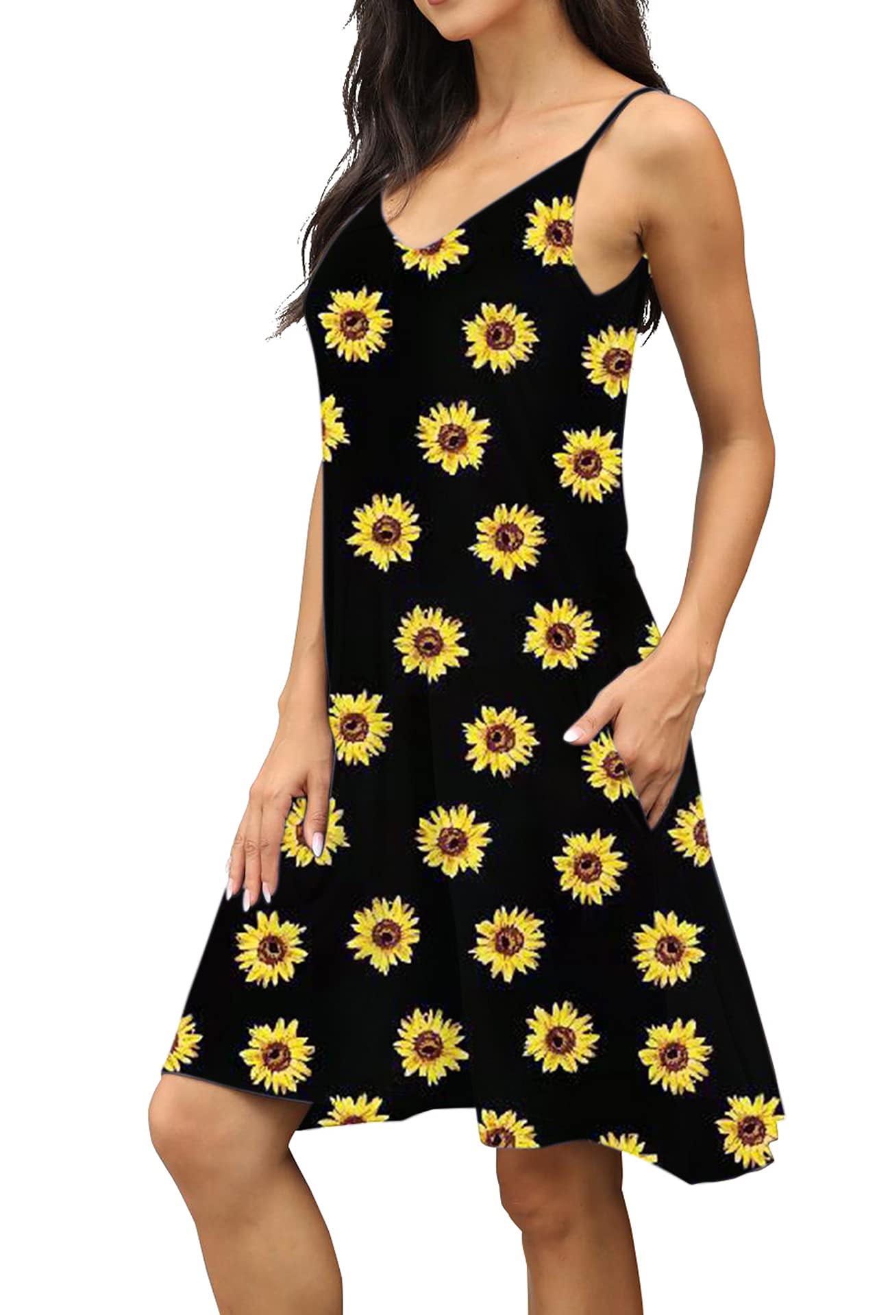 BEUFRI Women's Summer Spaghetti Strap Casual Swing Tank Dress with Pockets - Beach Cover Up, Poolside Lounge, Vacation Outfit