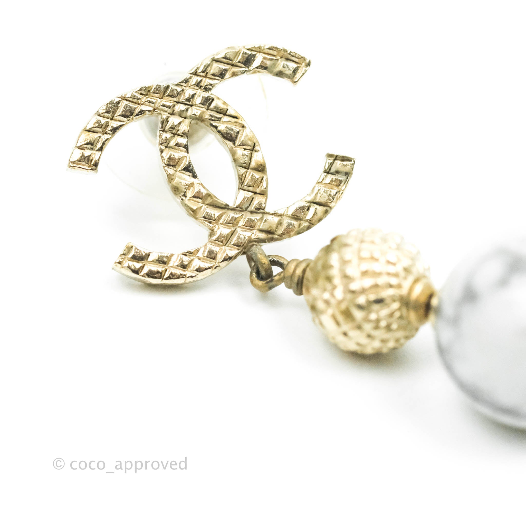 Chanel CC Drop Marble Earrings in Gold Tone - 16A Collection | Luxury Fashion Jewelry for Women | Perfect for Parties, Weddings & Special Occasions