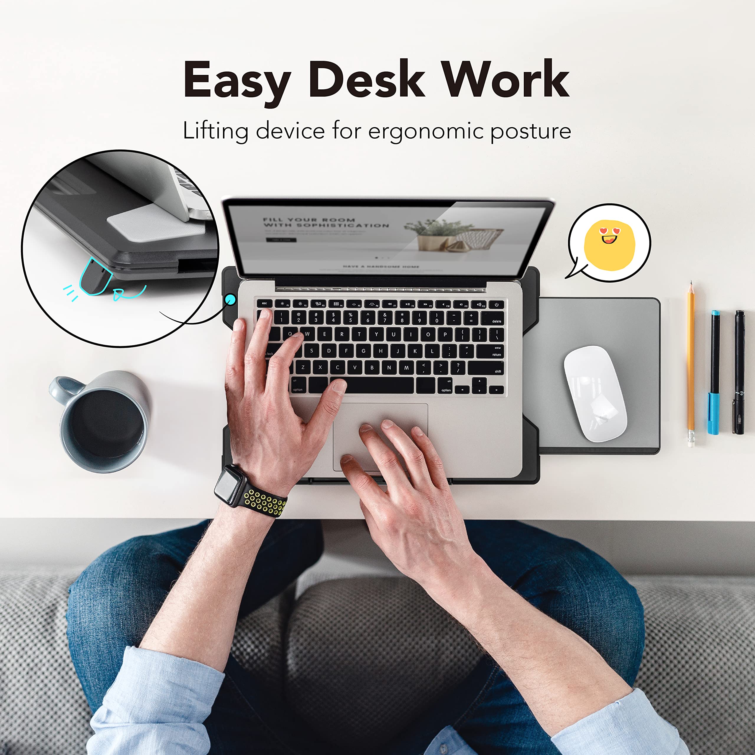 EHO Portable Lightweight Laptop Cooling Pad with Foldable Stopper & Retractable Mouse Tray - Left/Right Adjustable for Work, Study, Sofa Use | Home Office & Travel Laptop Accessory