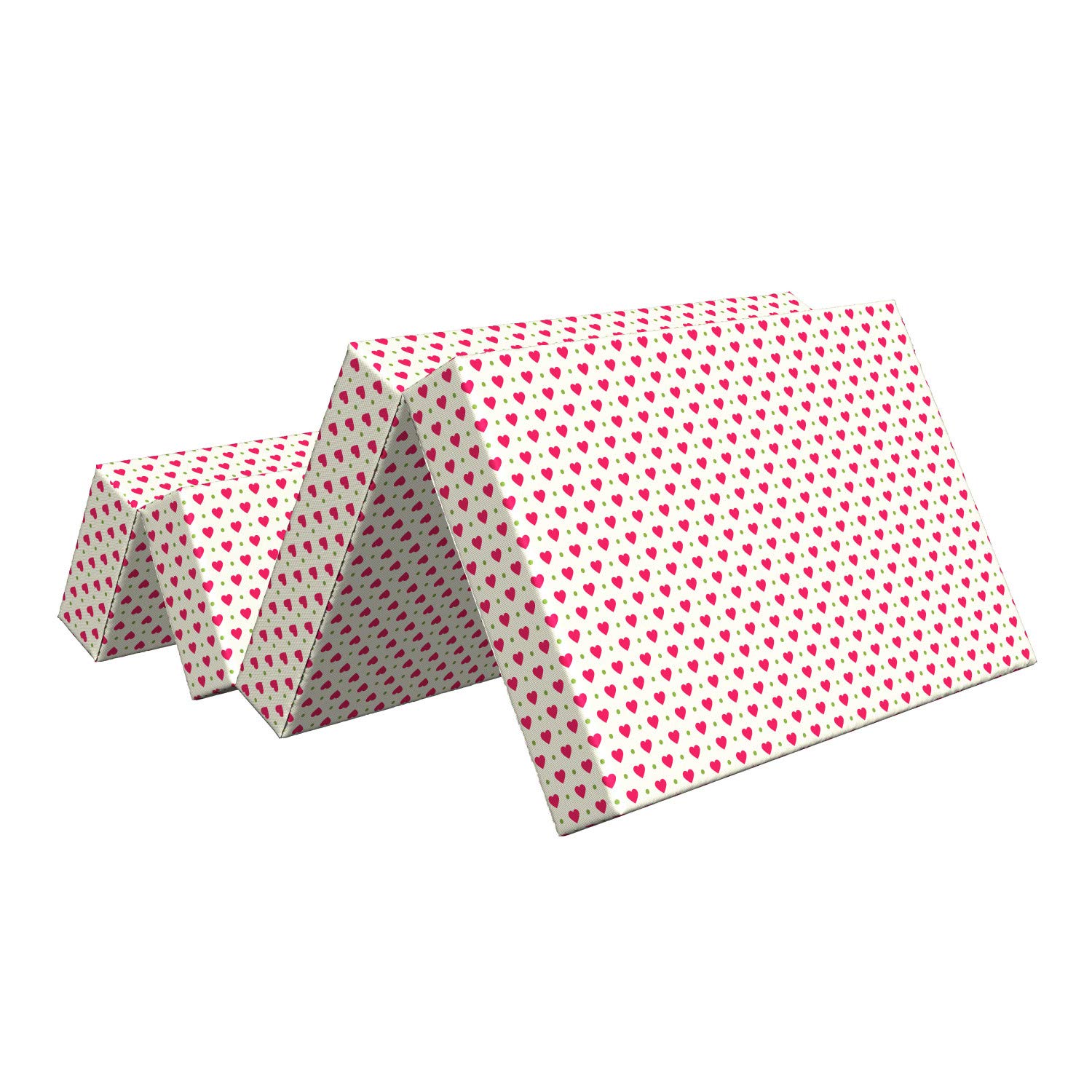 Ambesonne Valentine's Day Foldable Mattress - Romantic Heart Dots Design, 74.8 x 39.4 Inches, Eggshell Magenta & Green - Perfect for Guest Beds, Sleepovers & Dorm Rooms