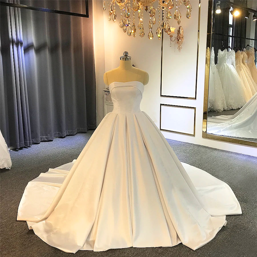 Elegant Affordable Satin Wedding Dress - Simple Bridal Gown Ball Gown for Bride | Perfect for Church Ceremony, Beach Wedding & Reception Party