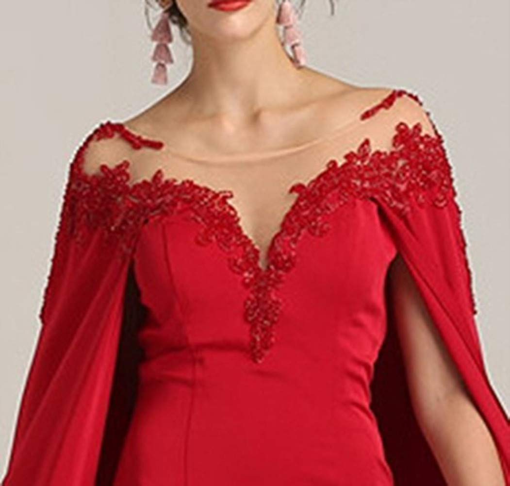 Elegant Long Formal Prom Dress for Women - Mother of The Bride Lace Gown with Cape Illusion Neckline | Perfect for Weddings, Parties & Special Occasions