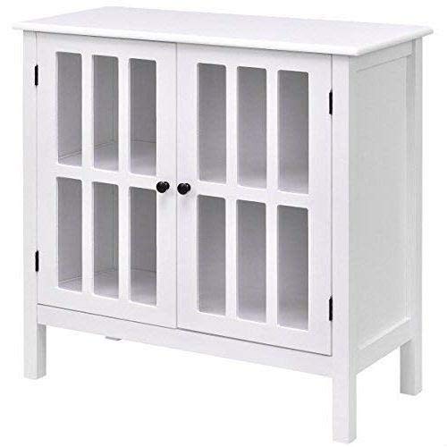 White Wood Bathroom Storage Floor Cabinet with Glass Doors - Modern Bathroom Organizer for Towels, Toiletries & Cosmetics - Perfect for Small Spaces, Apartments & Vanities