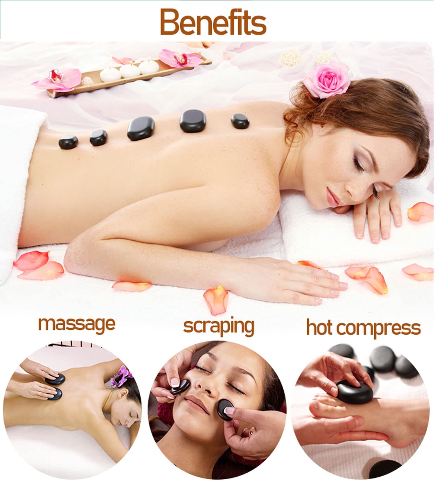 Professional Hot Stone Massage Kit - 18pcs Basalt Stones with Heating Box for Relaxation & Pain Relief | Perfect for Home Spa, Beauty Salons & Professional Therapists | Ideal for Stress Relief, Muscle Recovery & Couples Massage