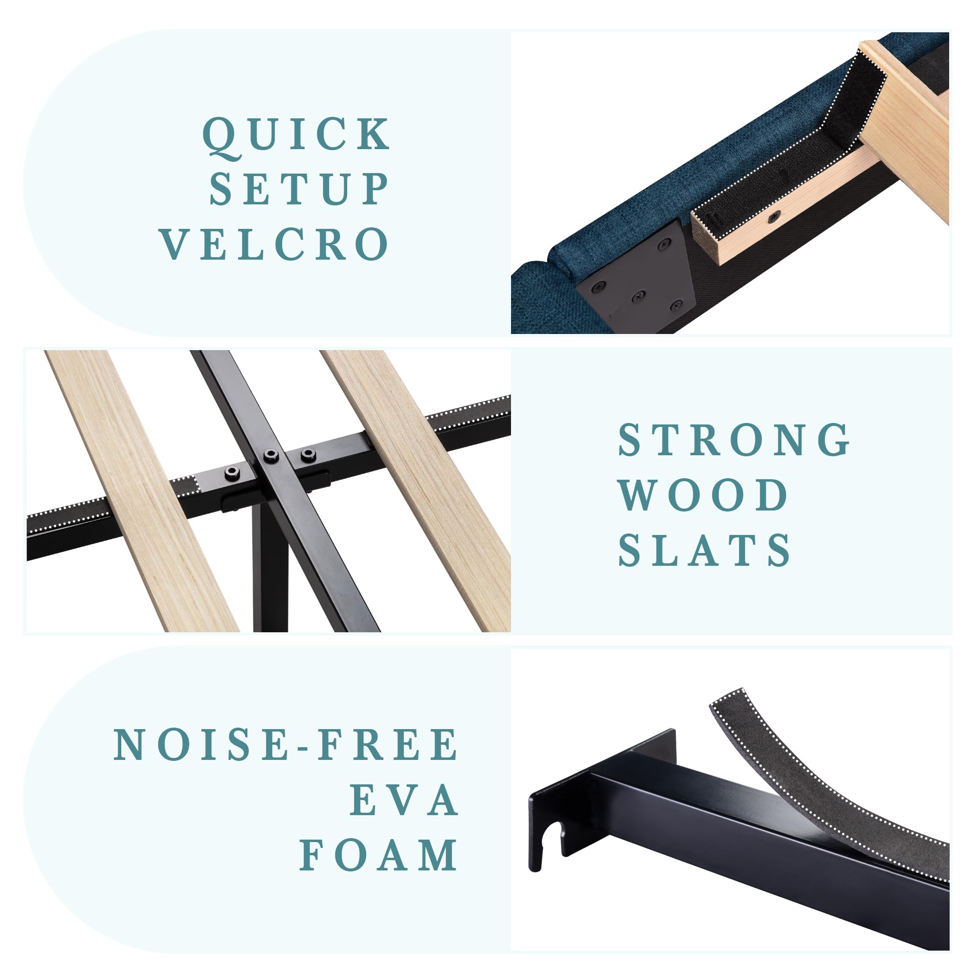 HOOMIC Full Size Bed Frame with Headboard - Upholstered Fabric Platform Bed with Wood Slat Support, No Box Spring Needed, Navy Blue - Perfect for Master Bedroom, Guest Room & Small Space