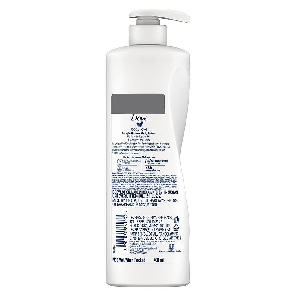 Dove Body Love Supple Bounce & Light Hydration Body Lotion Duo, 400ml Each - Deeply Moisturizing & Nourishing for Soft, Smooth Skin - Perfect for Daily Hydration & Self-Care Routine