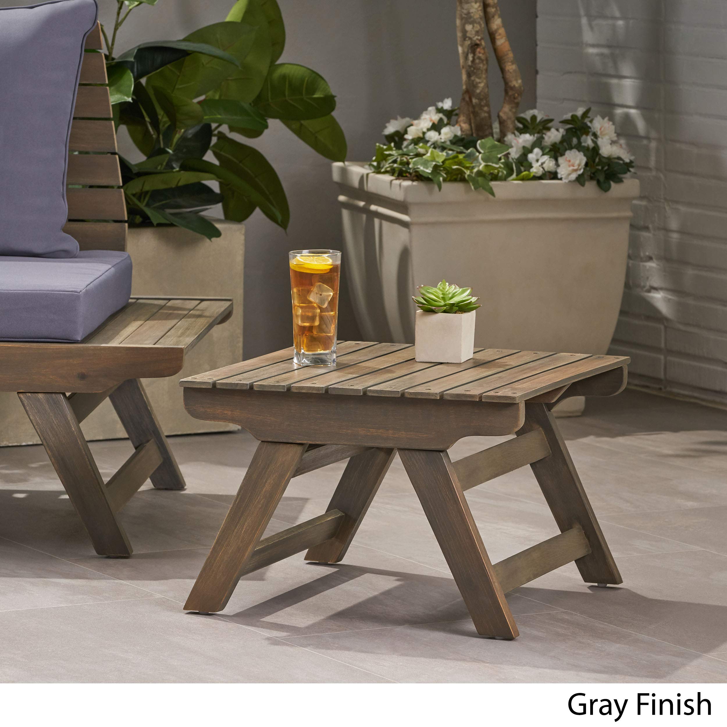 Kailee Outdoor Wooden Side Table with Gray Finish - Weather-Resistant Patio Furniture for Garden, Deck, and Poolside Use