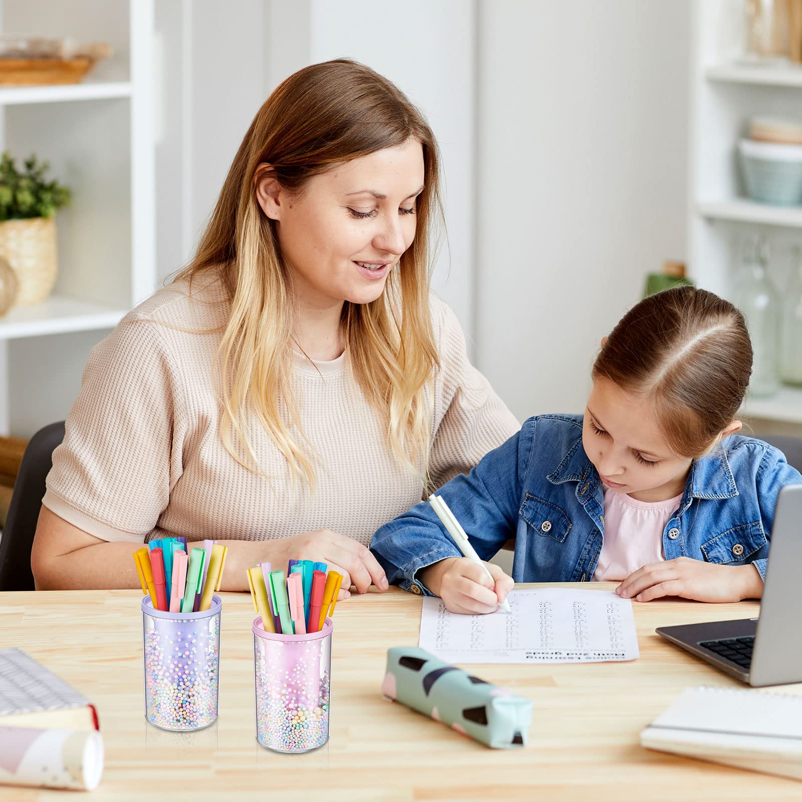 Jecery 2-Piece Cute Bubble Pen Holder Set - Multifunctional Desktop Organizer for Stationery, Makeup Brushes & Office Supplies - Pink and Purple Color Ball Pencil Holder - Perfect for Desk, Office, School & Home Organization