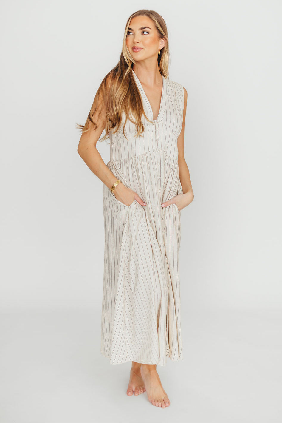 Pippy Button Down Maxi Dress in Natural/Black - Nursing Friendly Maternity Dress for Women | Comfortable & Stylish Nursing Wear for Breastfeeding Moms | Perfect for Casual Outings, Date Nights & Special Occasions