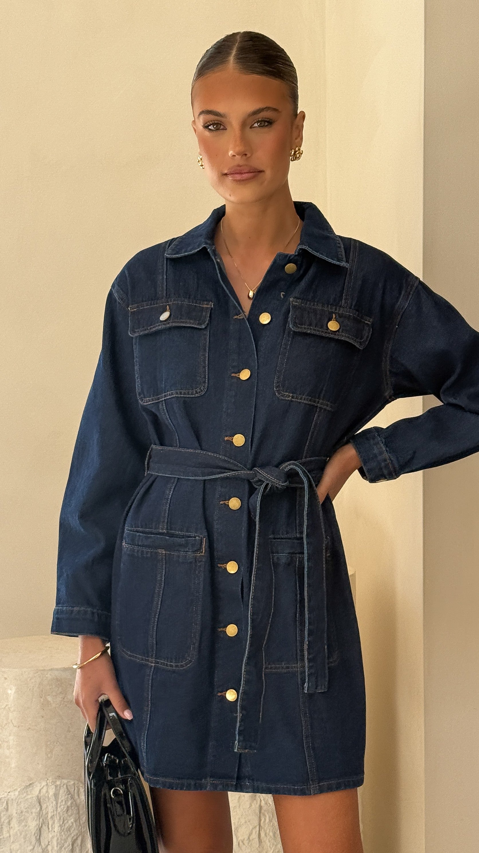 Kailas Women's Mini Dress - Indigo Denim Stretch Denim Short Sleeve Casual Summer Dress for Date Night, Beach, and Party Wear