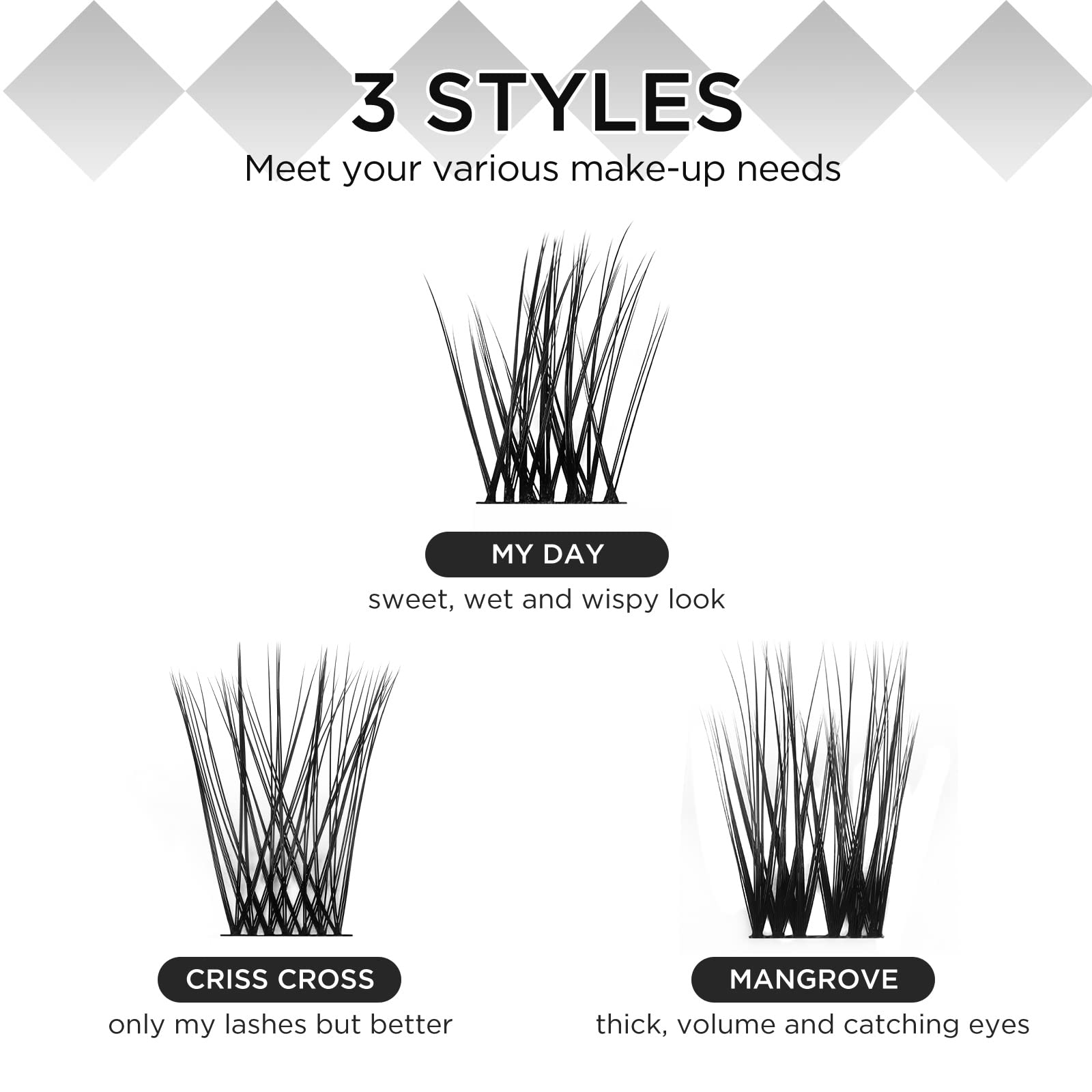 LASHVIEW 3D Cluster Lashes - DIY Eyelash Extensions for Natural Look | Reusable, Glue Bonded, Super Thin Band (0.07mm, 12mm, Black) | 24 Lash Clusters - Perfect for Daily Wear, Special Occasions & Photo Shoots