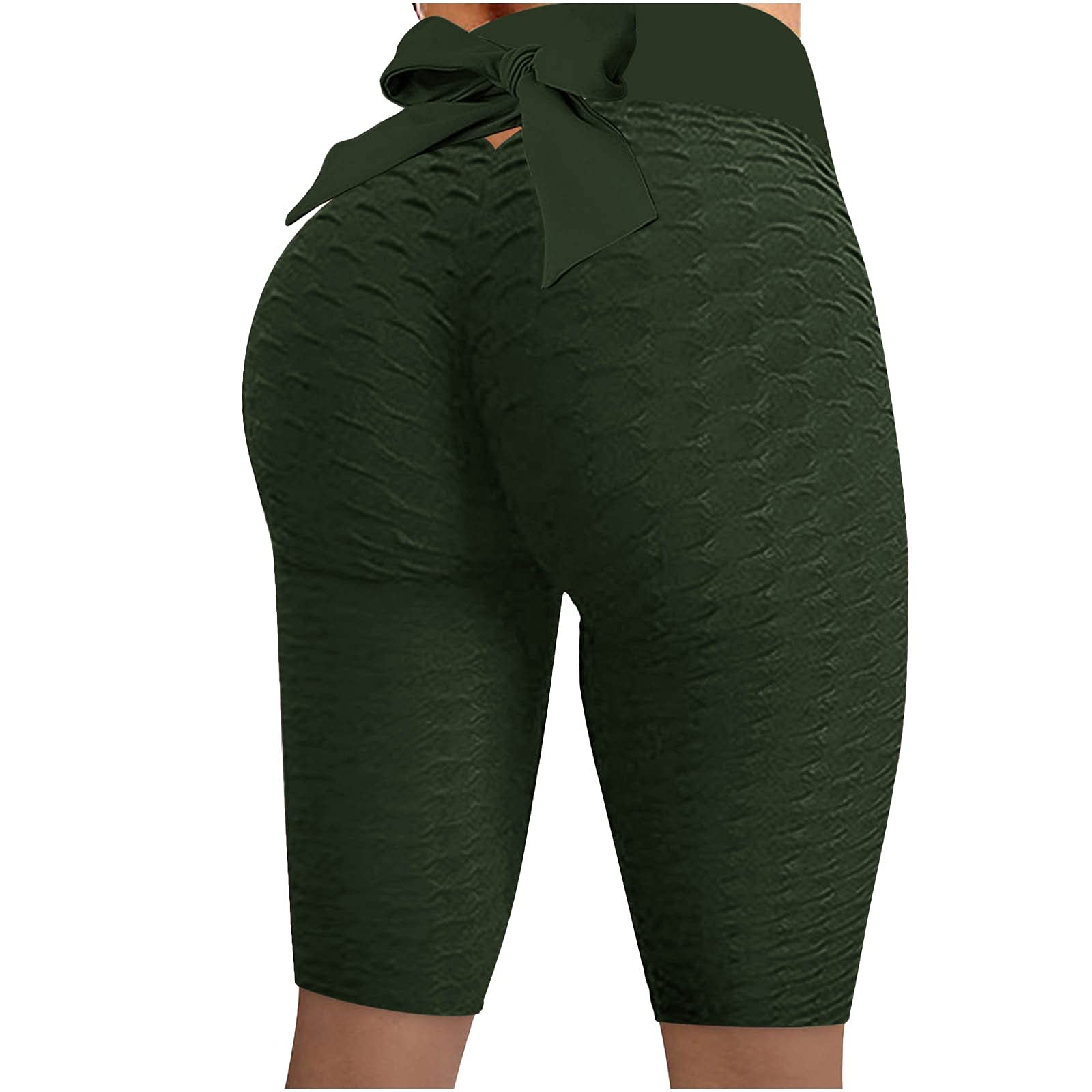 HUERTOP Women's High Waisted Yoga Shorts - Cotton Summer Shorts with Sexy Bowknot & Honeycomb Design - Elastic Waistband for Comfort | Perfect for Yoga, Gym, Beach & Casual Wear