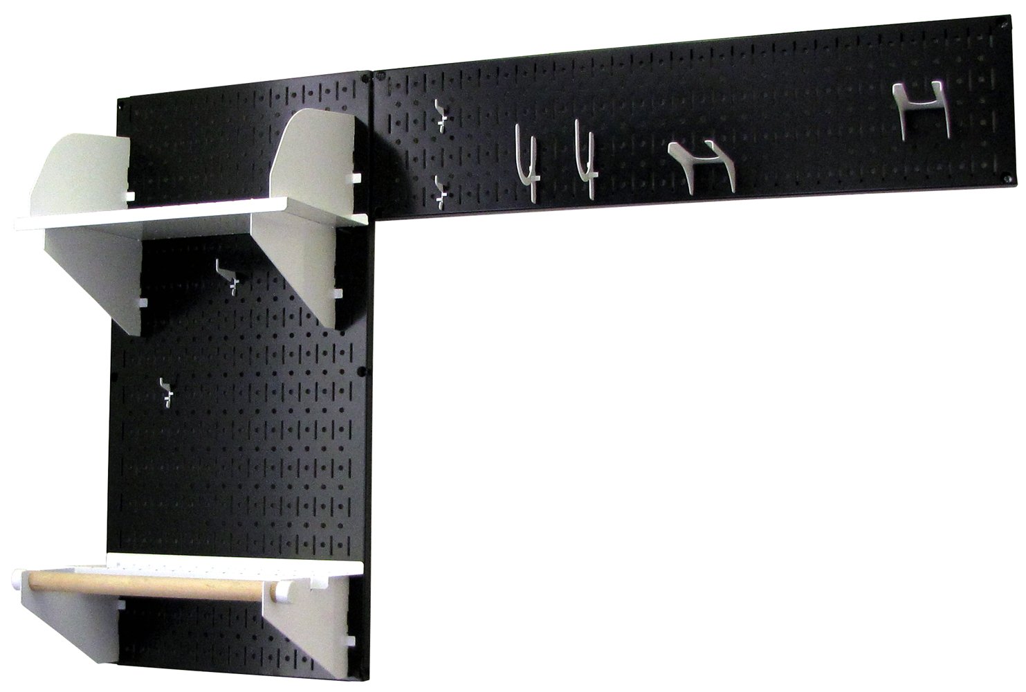 Wall Control Pegboard Garden Supplies Storage Kit - Black Pegboard with White Accessories - Organize Garden Tools, Shovels, Rakes & More - Perfect for Garage, Shed & Backyard Organization