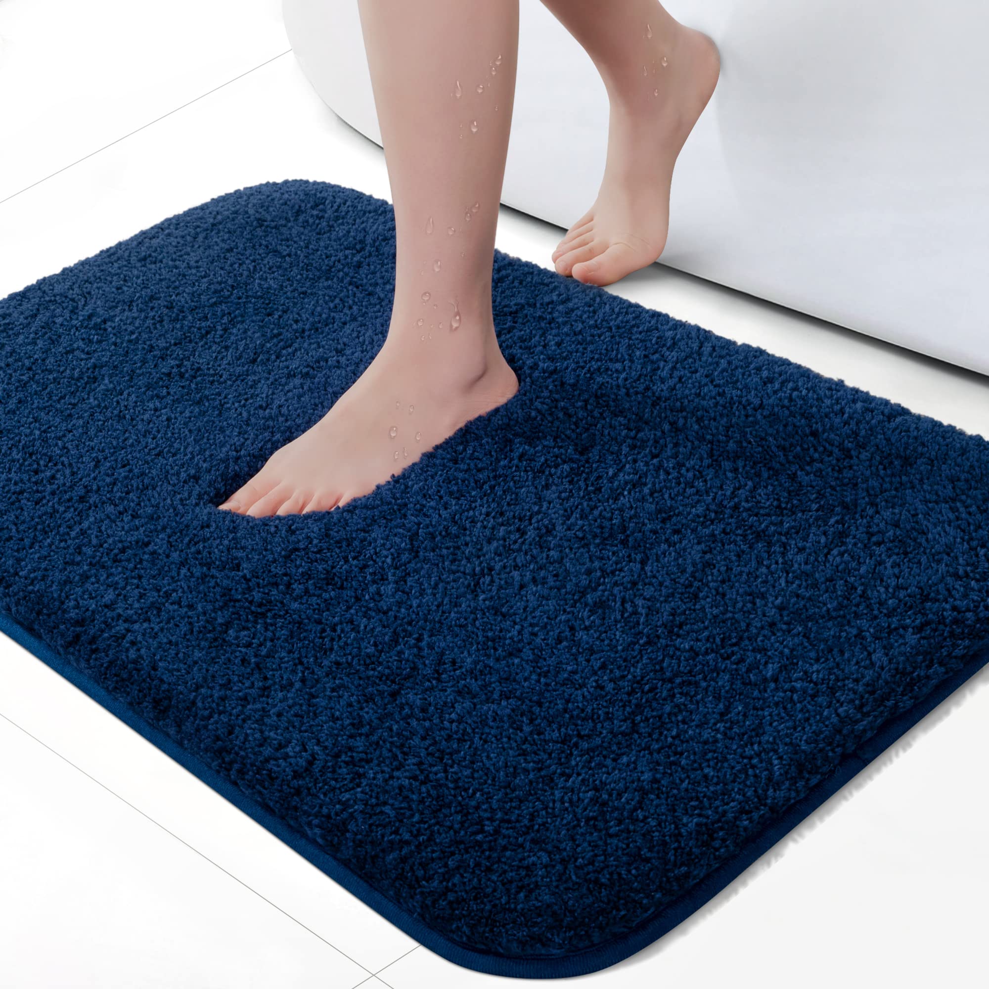 VannySucci 60 x 24 Inch Non-Slip Bathroom Rug - Ultra Soft & Durable Microfiber Bath Mat, Machine Washable, Super Absorbent, Navy Blue - Perfect for Bathroom, Shower, and Vanity Areas