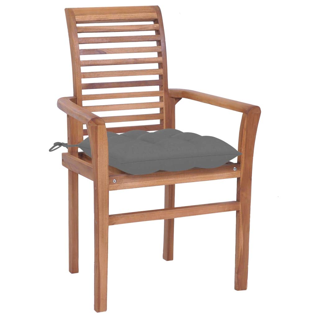 Premium Teak Wood Patio Dining Chairs Set of 2 with Gray Cushions - Solid Wood, Ergonomic Design - 24.4