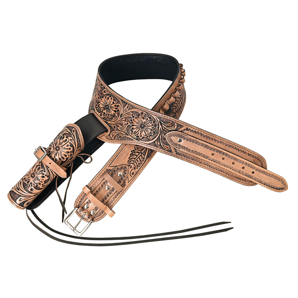 Hilason Western Right Hand Gun Holster Rig for 44/45 Cal - Premium Leather Cowboy Holster - Perfect for Cowboy Action Shooting, Reenactments & Western Style Events