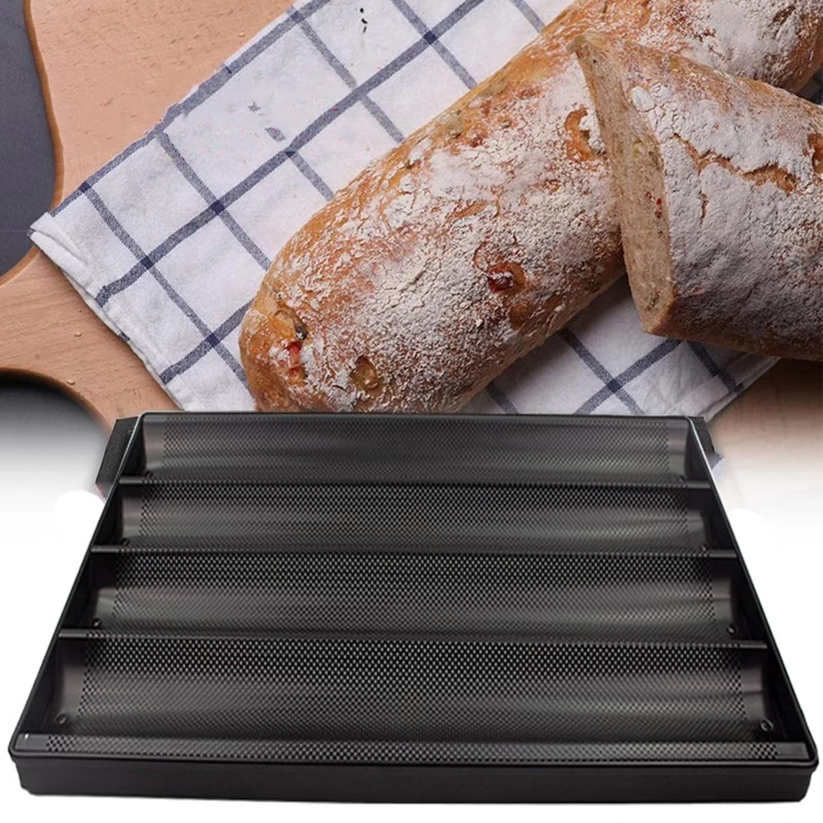 Nonstick Perforated French Baguette Pan - 4 Slot Bread Baking Tray for Oven, Toast & Homemade Bread (23.6