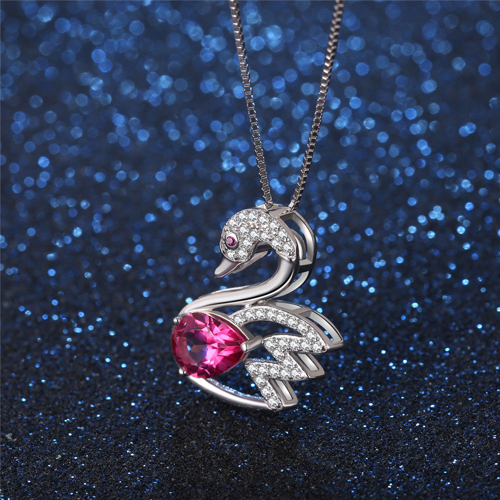 MABELLA 925 Sterling Silver Swan Pendant Necklace with Genuine Pink Topaz - Elegant Jewelry Gift for Women, Perfect for Anniversaries, Birthdays & Special Occasions