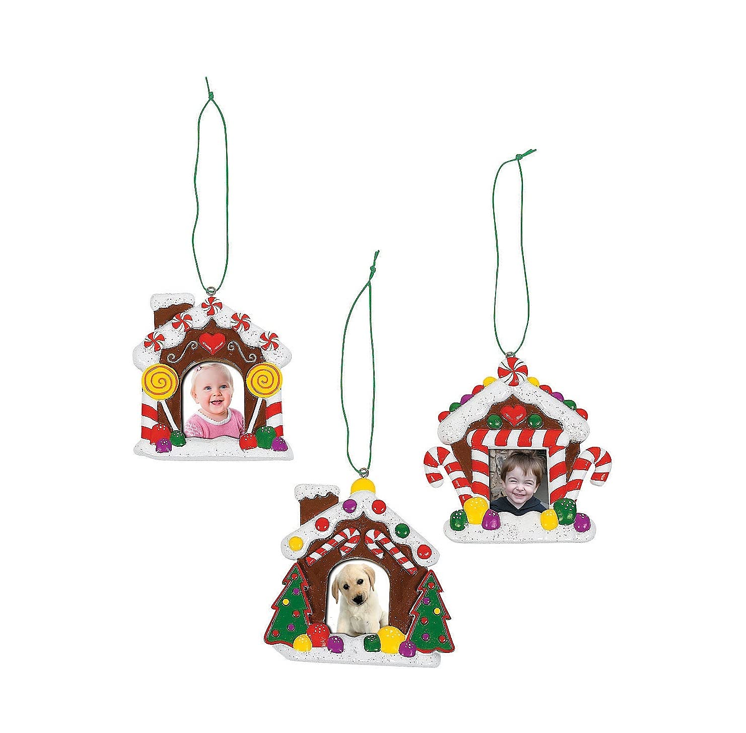 12-Piece Gingerbread House Picture Frame Christmas Ornaments - Holiday Decor for Tree, Gift Tags & Festive Home Display