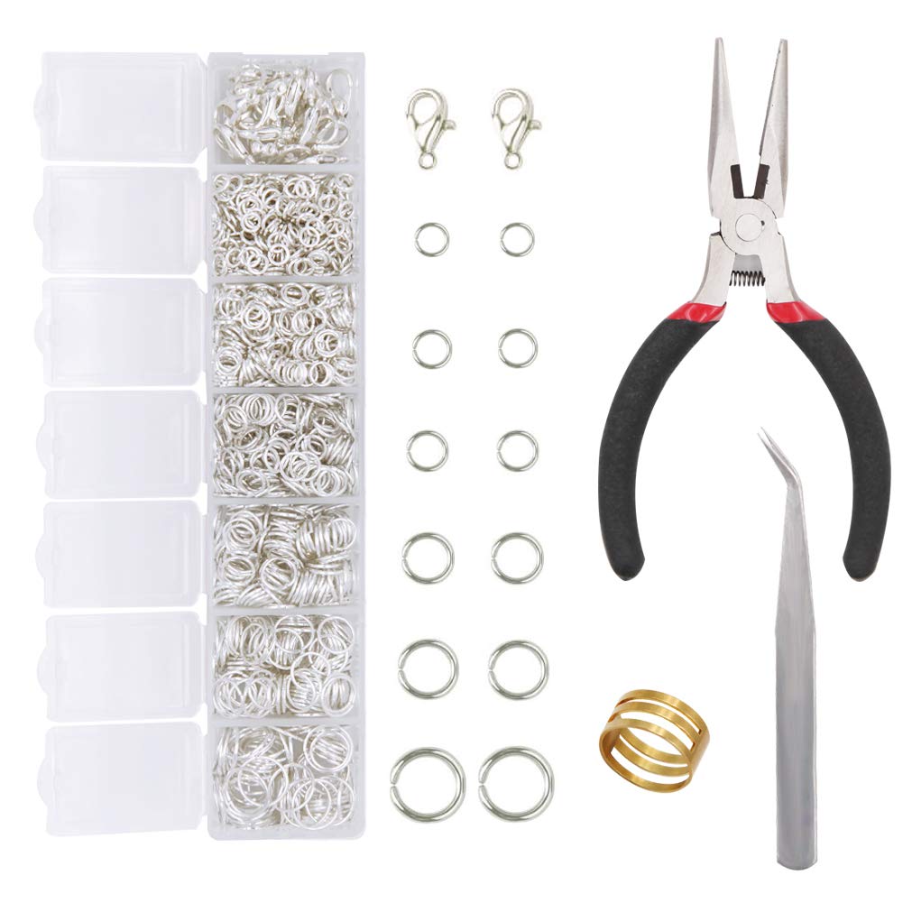 1504pcs Jewelry Making Kit with Open Jump Rings, Lobster Clasps & Tools - Bright Silver Jump Ring Set for Necklace Repair, DIY Jewelry Crafting - Perfect for Home Jewelry Making & Professional Repair Work