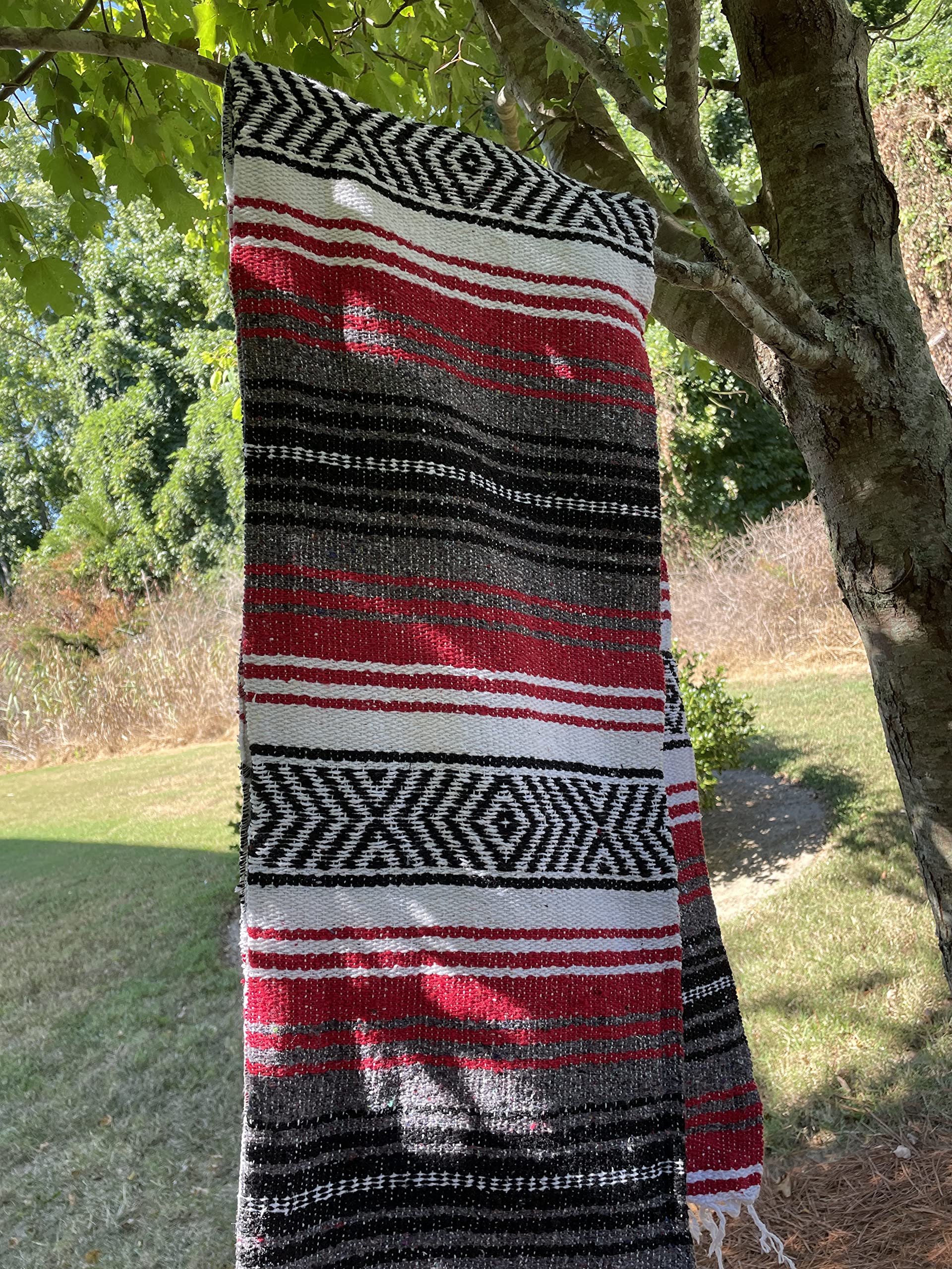 Authentic Mexican Baja Blanket - Soft Falsa Yoga, Beach, Camping & Picnic Blanket - Versatile Throw for Car, Home & Outdoor Use (Red) | Perfect for Beach Days, Camping Trips & Cozy Home Decor