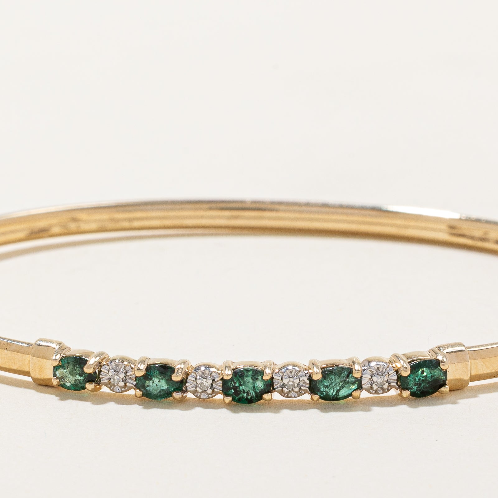 Emerald & Diamond Bangle Bracelet for Women | 1.00ctw Genuine Emerald & 0.015ctw Real Diamonds | 7-Inch Adjustable Luxury Jewelry | Perfect for Weddings, Anniversaries & Special Occasions
