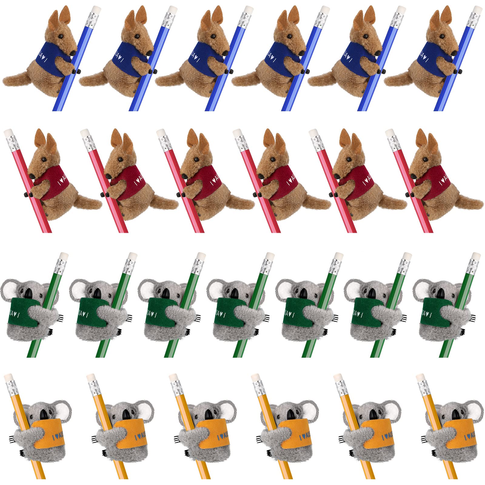 24-Piece Koala & Kangaroo Plush Pencil Clips Set - Cute Animal Shaped Clips (Bear, Mouse, 4 Colors) for School, Office & Home Organization - Perfect for Notebooks, Planners, Bulletin Boards & Gift Giving