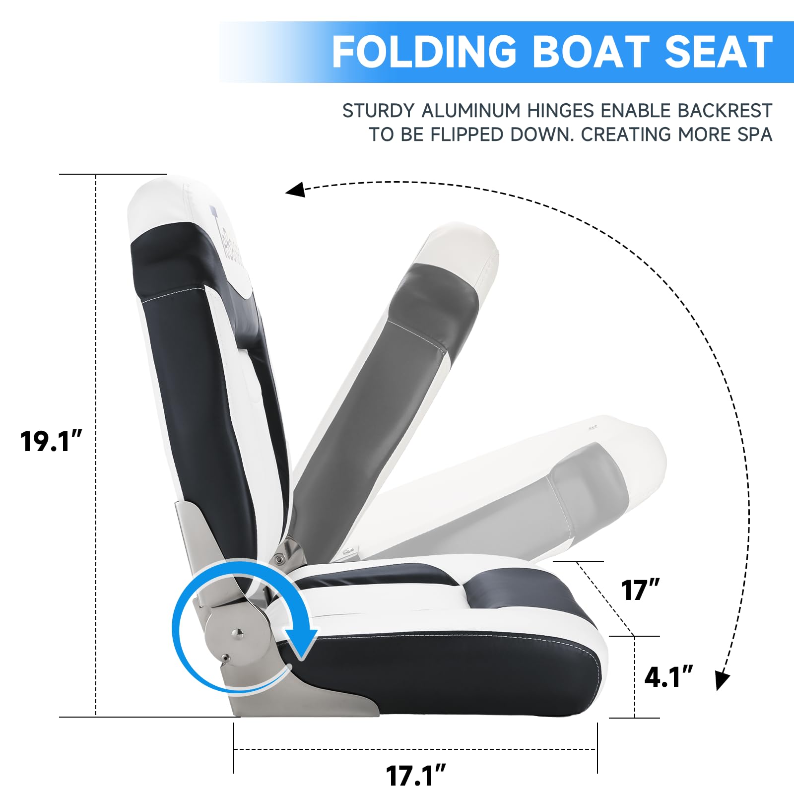 2pcs High Back Fishing Boat Seats - Foldable, Waterproof & Sunproof Microfiber Leather with 316 Stainless Steel Hinges (Black+White) - Perfect for Fishing, Boating & Marine Activities