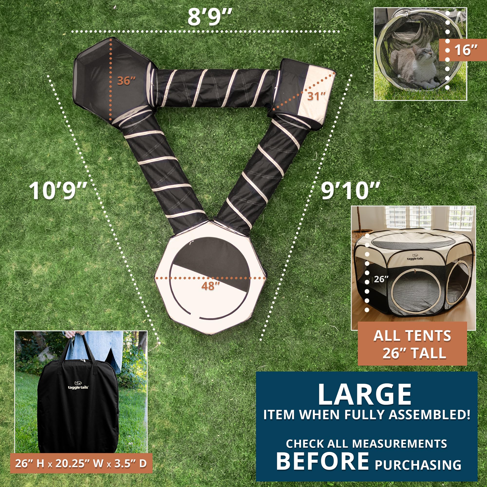 **Large Indoor-Outdoor Cat Playpen Enclosure – Durable Cat Tents & Tunnels for Cats, Dogs, Kittens, Puppies, Ferrets & Small Pets – Portable Catio, Condo & Play Area – Perfect for Home, Backyard & Travel**