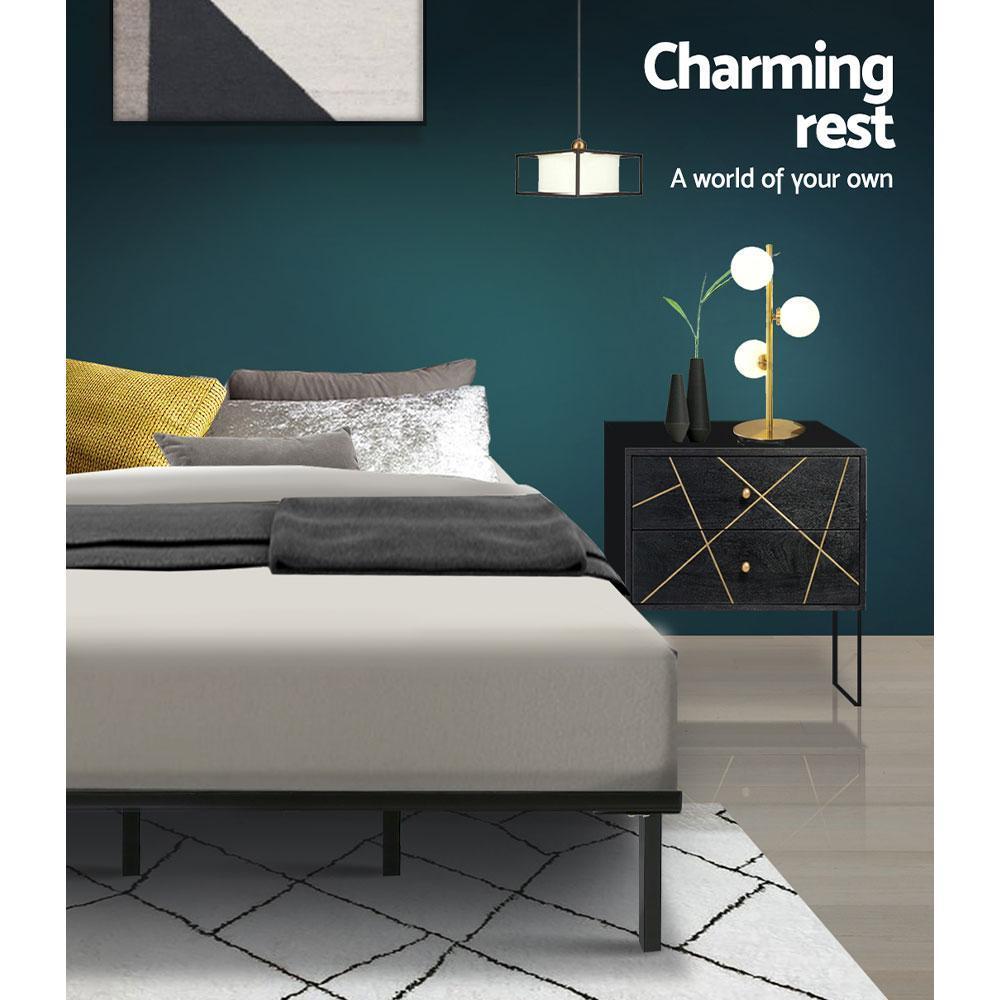 King Size Metal Bed Frame with Black Finish & Normay Pillow Top Medium Firm Mattress Set - Perfect for Master Bedroom, Guest Room, or Dormitory