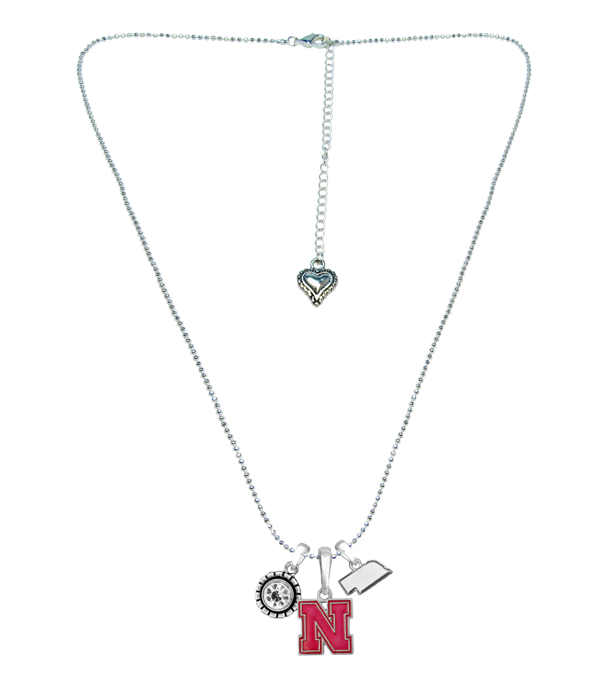 Nebraska Cornhuskers Home Sweet Home Silver Crystal Necklace - Sports Fan Jewelry Gift for Women & Men - Perfect for Game Day, Graduation & Anniversary Gifts