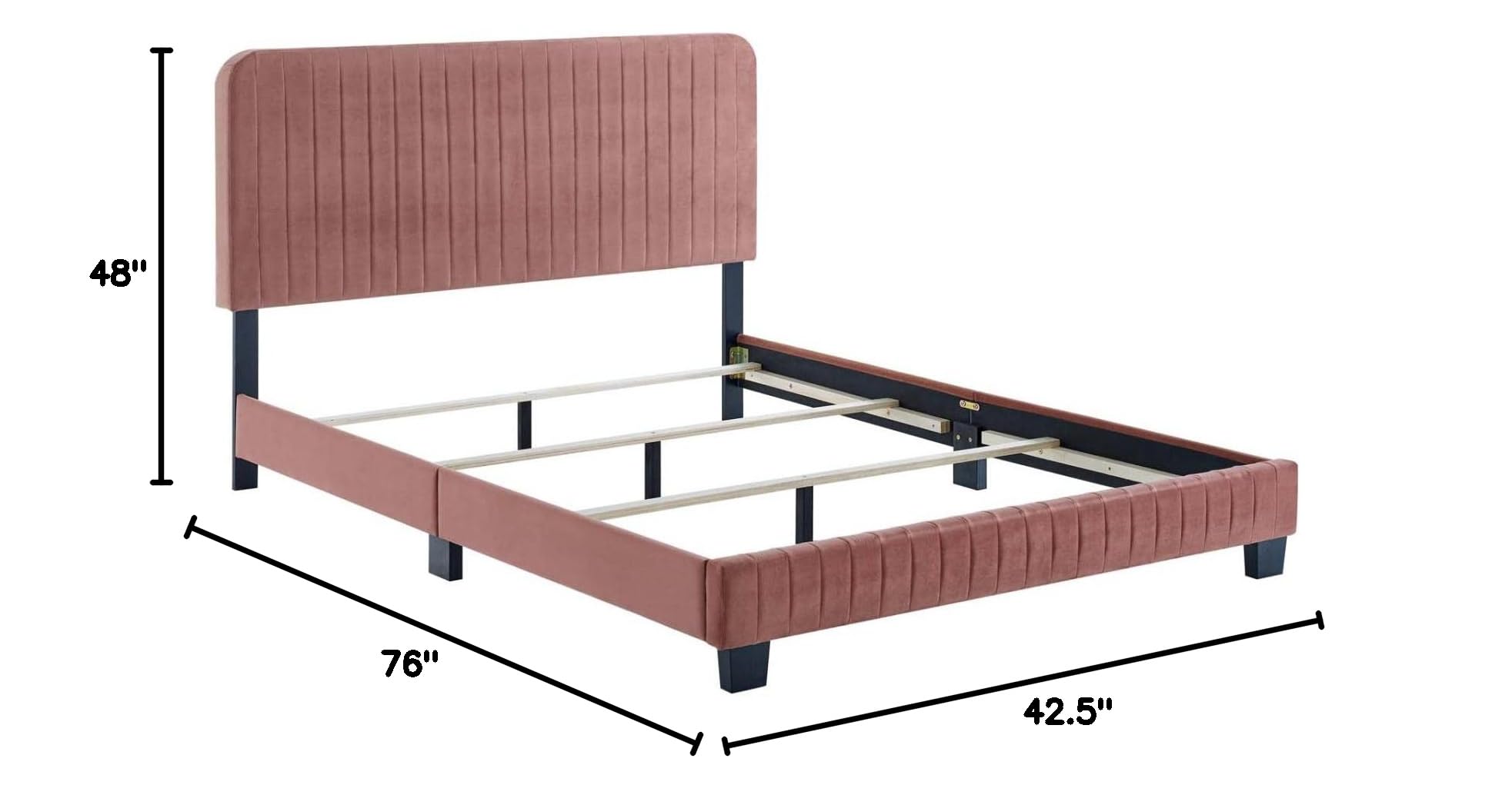 Modway Celine Channel Tufted Performance Velvet Twin Bed Frame - Dusty Rose Upholstered Platform Bed for Small Spaces & Guest Rooms