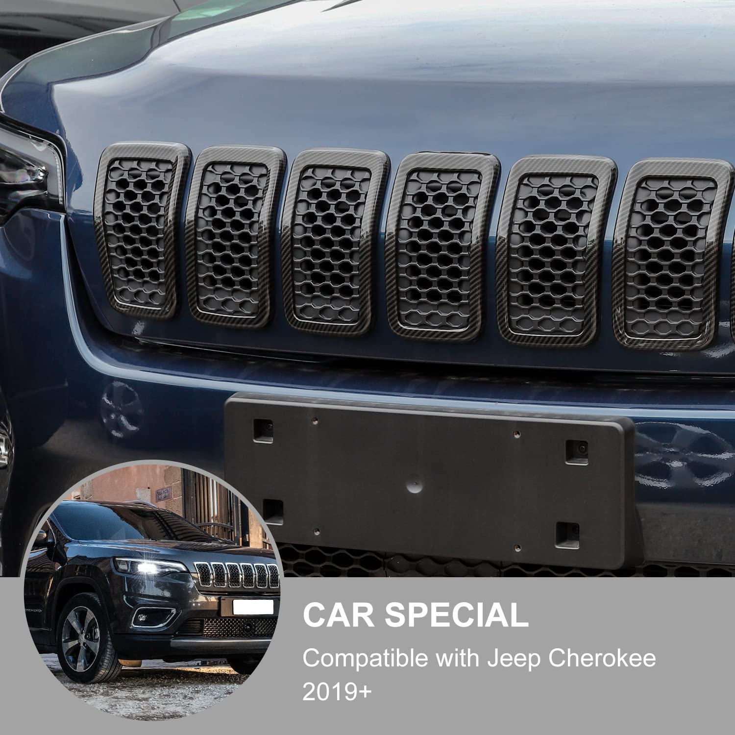 JeCar Grill Inserts for 2019-2023 Jeep Cherokee - Carbon Fiber Style Upgrade | Off-Road & Street Customization Accessories